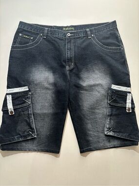 Mens denim cargo jorts faded Y2K skater/mfg style
